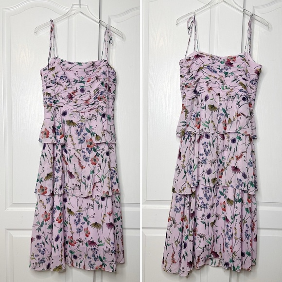NWT AMUR Acacia Lilac Lily Wildflower Floral Tie Strap Ruffle Dress Size 14 - Picture 5 of 11